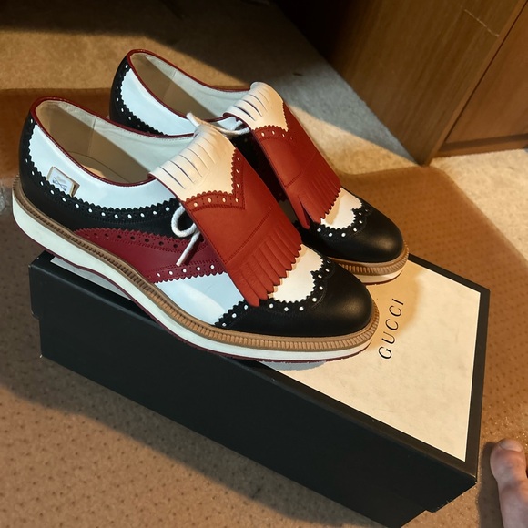 Gucci Red and Black Brogue Athletic Shoes - Picture 1 of 3
